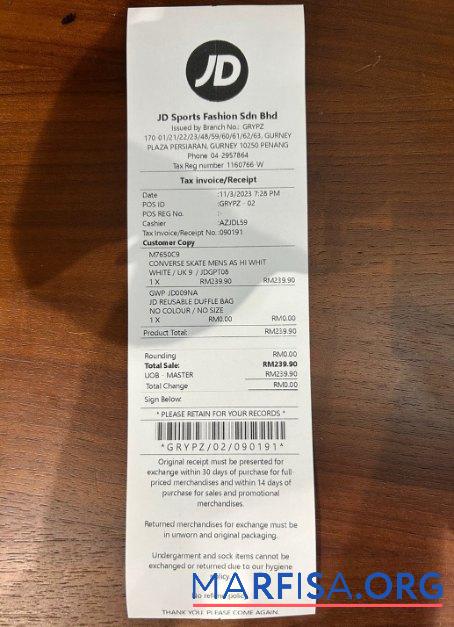 Realistic JD sports store payment check real example